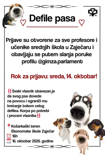 Humanitarni defile pasa u Zaječaru u petak: Učenički parlament Gimnazije poziva učenike i radnike srednjih škola