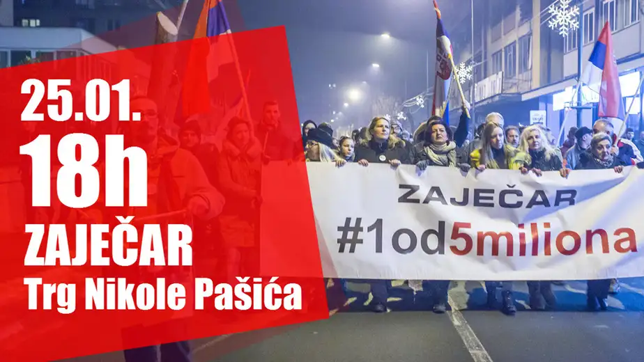 "1 od 5 miliona": Nastavljaju se protesti u Zaječaru
