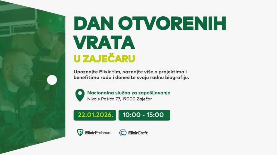 Elixir Prahovo i Elixir Craft organizuju Dan otvorenih vrata za zapošljavanje u Zaječaru 22. januara