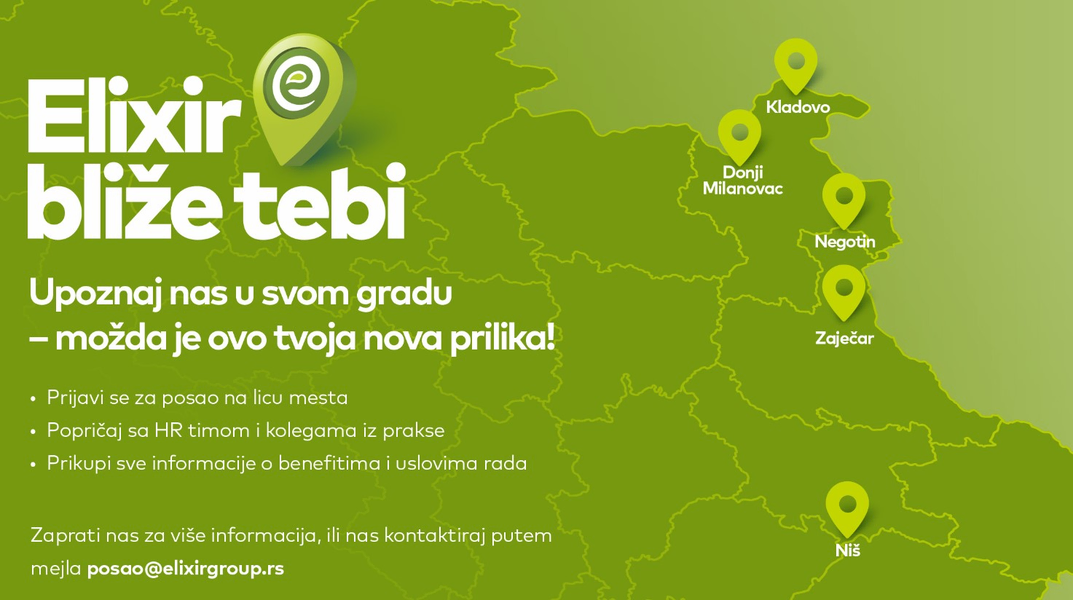 Kampanja zapošljavanja „Elixir bliže tebi“ u potrazi za kandidatima u Zaječaru 10. i  Negotinu 12. septembra