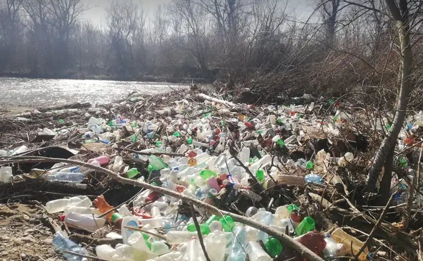 Obala Timoka u naselju Višnjar zatrpana plastičnim flašama