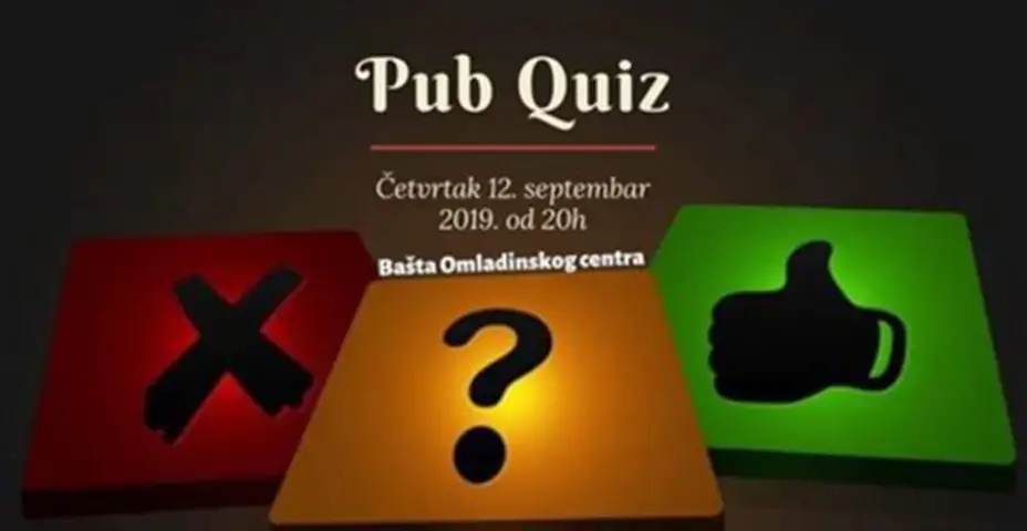 Pub Quiz u četvrtak 12. septembra u bašti Omladinskog centra