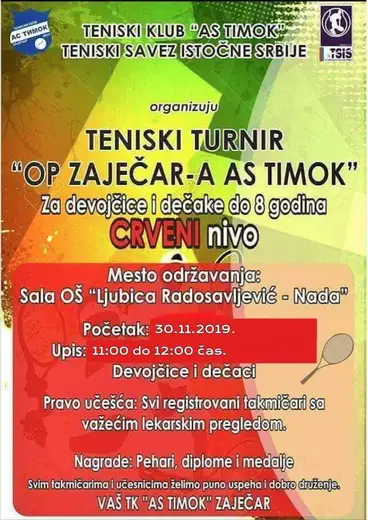 TK AS Timok organizuje zimski teniski turnir