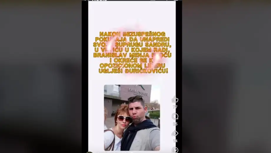 Nakon targetiranja kandidatkinje sa liste "Promena u koju verujemo" iz Zvezdana, sada SNS "udara" na kandidatkinju Sandru Milenković i njenog supruga