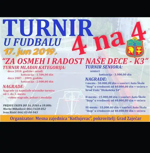 Turniru u fudbalu: "Za osmeh i radost naše dece - K3"