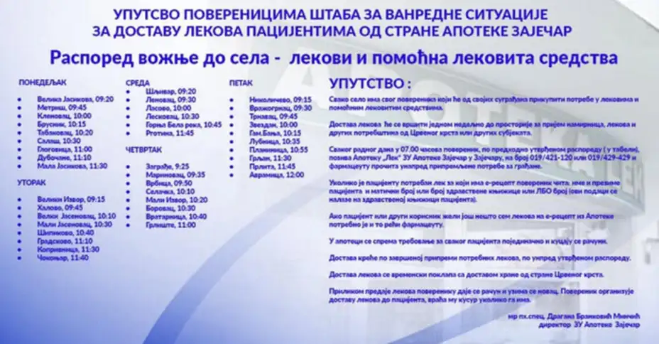 Dostava lekova u zaječarskim selima jednom nedeljno