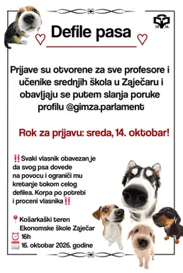 Humanitarni defile pasa u Zaječaru u petak: Učenički parlament Gimnazije poziva učenike i radnike srednjih škola