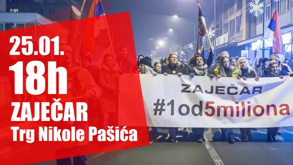 "1 od 5 miliona": Nastavljaju se protesti u Zaječaru