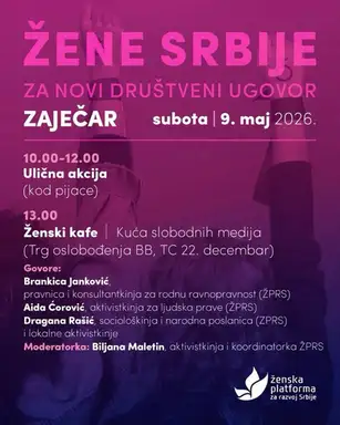 U Kući slobodnih medija će u subotu, 9. maja 2026. godine, biti održan događaj „Žene Srbije za novi društveni ugovor“, u organizaciji Ženske platforme za razvoj Srbije