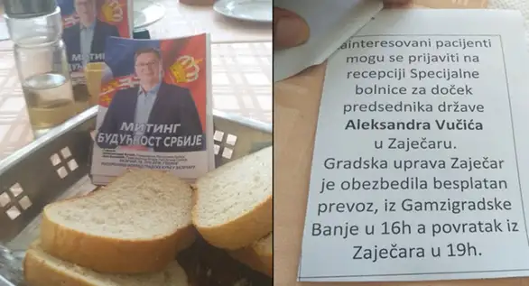 Pozivnice za miting Aleksandra Vučića deljene pacijentima u Specijalnoj bolnici "Gamzigrad"