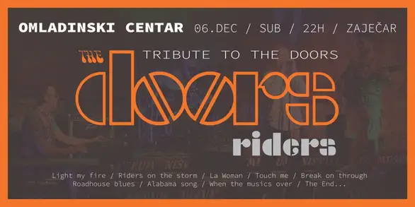 The Doors Riders - Tribute to The Doors u subotu u Omladinskom centru