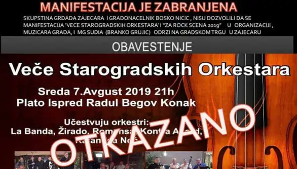 Grujić: Zabranjena je manifestacija "Veče starogradskih orkestara"