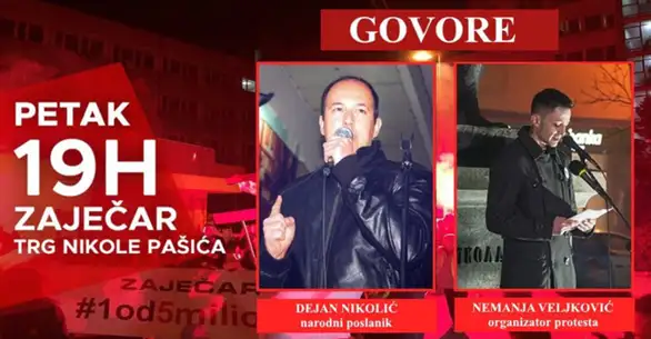 U petak 12. aprila 13. protest "1 od 5 miliona" u Zaječaru