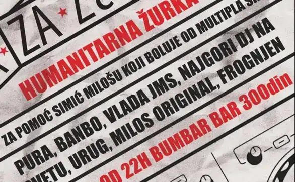 Bumbar bar, petak 22. novembar: Humanitarna žurka za Simić Miloša - Simu
